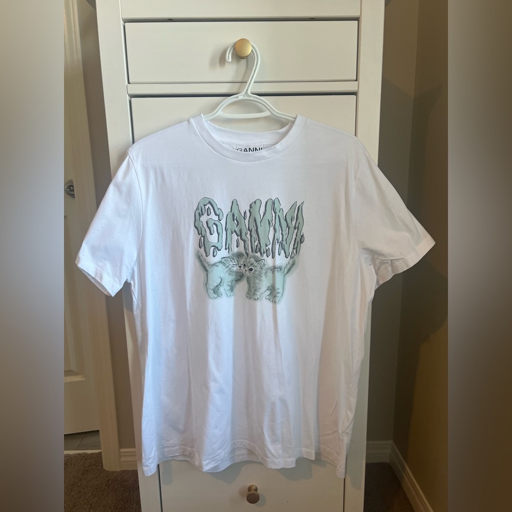 GANNI White Love Cats Graphic T-shirt